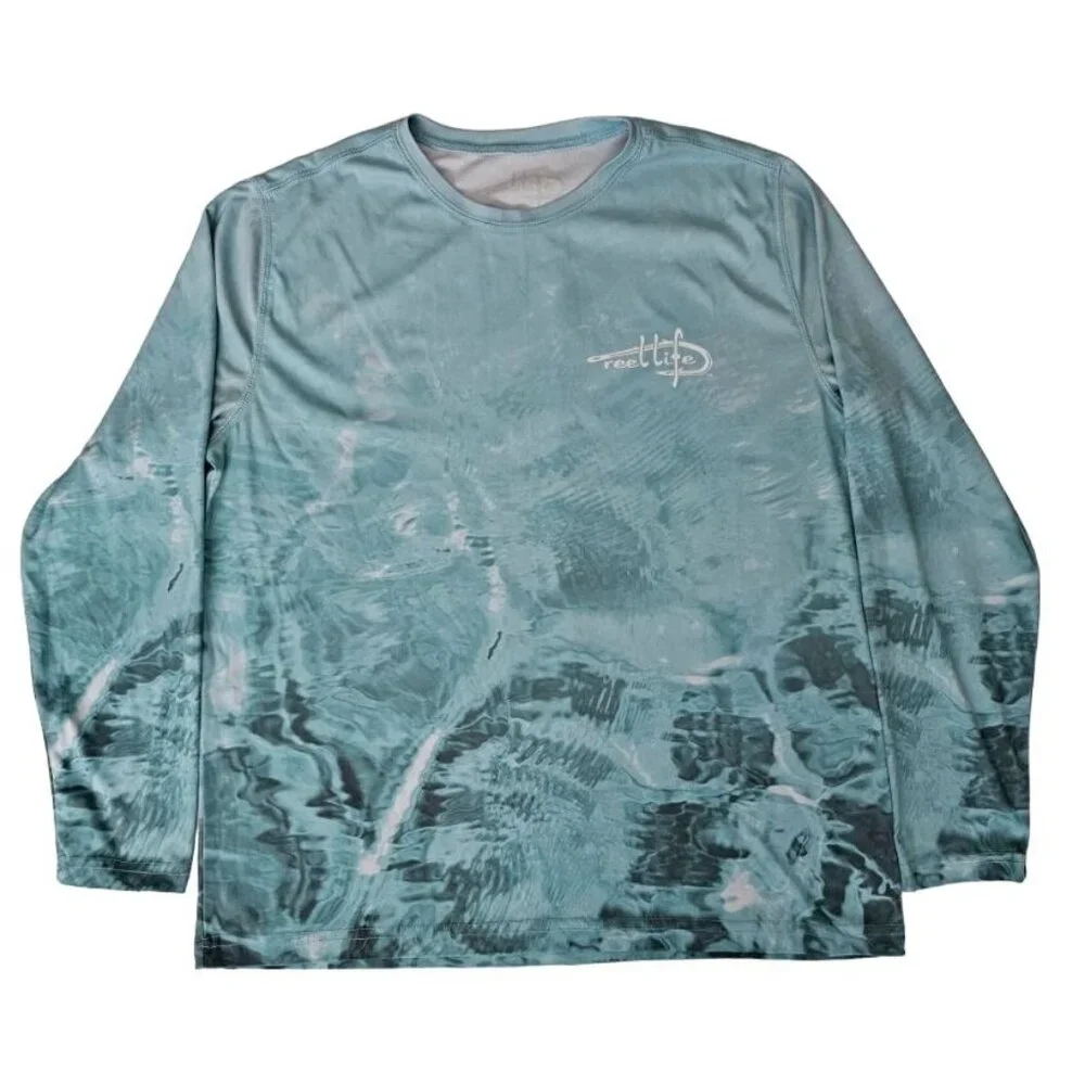 Reel Life Men's Teal Water Print Pattern Long Sleeve Pullover Shirt‎ Size M/M - Picture 2 of 12